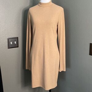 Forever 21 ribbed Camel Color Mini Dress Long Sleeve Mock Neck